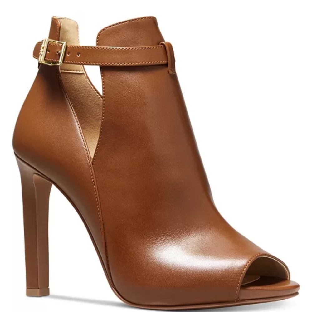 Michael Kors Lawson Luggage Leather Open-Toe Ankle Boot Size 9 NWB